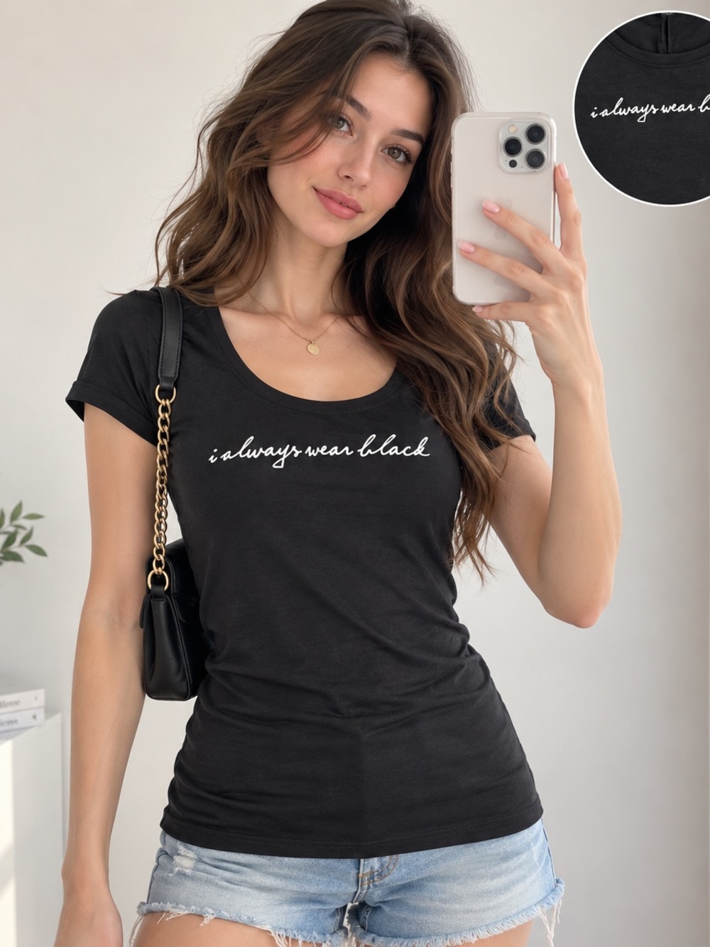 Express “I Always Wear Black” Graphic Fitted T-Shirt XS